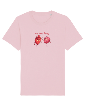 WE NEED THERAPY - AVEM NEVOIE DE TERAPIE - inima certata cu creierul Cotton Pink