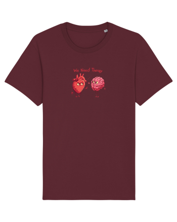 WE NEED THERAPY - AVEM NEVOIE DE TERAPIE - inima certata cu creierul Burgundy
