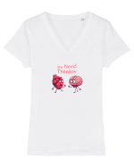 WE NEED THERAPY - AVEM NEVOIE DE TERAPIE - inima certata cu creierul 2 Tricou mânecă scurtă guler V Damă Evoker