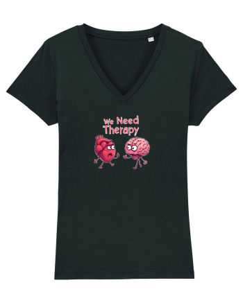 WE NEED THERAPY - AVEM NEVOIE DE TERAPIE - inima certata cu creierul 2 Black