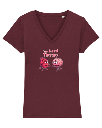 WE NEED THERAPY - AVEM NEVOIE DE TERAPIE - inima certata cu creierul 2 Burgundy