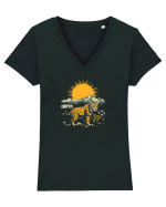 RAS / LYNX - PRIMAVARA - MUNTI - CARPATI -  BRAZI -SOARE   Tricou mânecă scurtă guler V Damă Evoker