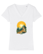RAS / LYNX - PRIMAVARA - MUNTI - CARPATI -  BRAZI -SOARE  3 Tricou mânecă scurtă guler V Damă Evoker