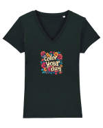 COLOR YOUR DAY - COLOREAZA-TI ZIUA - FLORI - PRIMAVARA Tricou mânecă scurtă guler V Damă Evoker