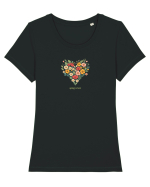 SPRING IS HERE  - PRIMAVARA E AICI -  INIMA din FLORI 3 Tricou mânecă scurtă guler larg fitted Damă Expresser