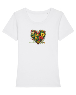 SPRING IS HERE  - PRIMAVARA E AICI -  INIMA din FLORI 4 Tricou mânecă scurtă guler larg fitted Damă Expresser