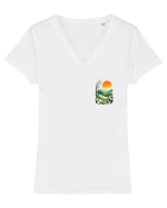 PRIMAVARA FLORI PEISAJ MUNTE - lateral Tricou mânecă scurtă guler V Damă Evoker