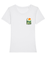 PRIMAVARA FLORI PEISAJ MUNTE - lateral Tricou mânecă scurtă guler larg fitted Damă Expresser