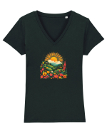 PRIMAVARA FLORI PEISAJ MUNTE 5 Tricou mânecă scurtă guler V Damă Evoker