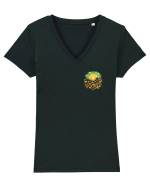 PRIMAVARA FLORI PEISAJ MUNTE -lateral Tricou mânecă scurtă guler V Damă Evoker