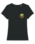 PRIMAVARA FLORI PEISAJ MUNTE -lateral Tricou mânecă scurtă guler larg fitted Damă Expresser