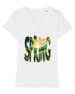 SPRING - PRIMAVARA FLORI PEISAJ MUNTE 2 Tricou mânecă scurtă guler V Damă Evoker