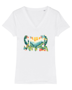 SUMMER - VARA FLORI PEISAJ MUNTE  Tricou mânecă scurtă guler V Damă Evoker