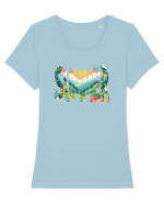 SUMMER - VARA FLORI PEISAJ MUNTE  Tricou mânecă scurtă guler larg fitted Damă Expresser