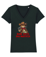 BANII, VIATA SAU MUSTATA - MOTAN COWBOY Tricou mânecă scurtă guler V Damă Evoker
