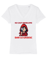 NU CAUT PROBLEME, DAR LE GASESC  - SCUFITA ROSIE Tricou mânecă scurtă guler V Damă Evoker