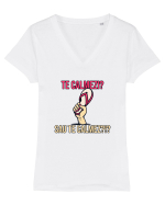 TE CALMEZI SAU TE CALMEZ?!? Tricou mânecă scurtă guler V Damă Evoker