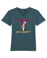 TE CALMEZI SAU TE CALMEZ?!? Tricou mânecă scurtă guler V Bărbat Presenter