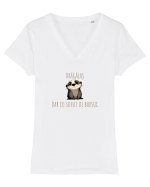 DRAGALAS, DAR CU SUFLET DE BURSUC / VIEZURE - PUS PE HARȚA Tricou mânecă scurtă guler V Damă Evoker