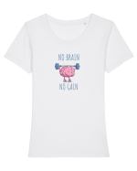 NO BRAIN, NO GAIN - NU AI CREIER, NU AI SUCCES Tricou mânecă scurtă guler larg fitted Damă Expresser