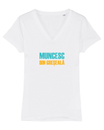 MUNCESC DIN GRESEALA Tricou mânecă scurtă guler V Damă Evoker