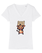 SALVATI ANIMALELE, MANCATI OAMENI - umor absurd - vaca Tricou mânecă scurtă guler V Damă Evoker