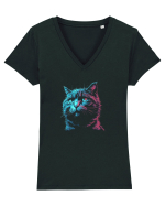 PISICA / MOTAN ALBASTRU DE RUSIA - RUSSIAN BLUE Tricou mânecă scurtă guler V Damă Evoker