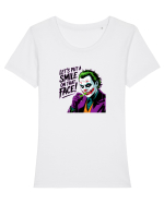 LET`S PUT A SMILE ON THAT FACE! 2 Tricou mânecă scurtă guler larg fitted Damă Expresser
