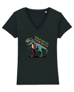 HOLD ON TO YOUR BUTTS - TINETI-VA BINE - T - REX - dinozaur cu telefon 2 Tricou mânecă scurtă guler V Damă Evoker