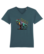 HOLD ON TO YOUR BUTTS - TINETI-VA BINE - T - REX - dinozaur cu telefon 2 Tricou mânecă scurtă guler V Bărbat Presenter
