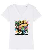 LIFE FINDS A WAY - T - REX - dinozaur  Tricou mânecă scurtă guler V Damă Evoker