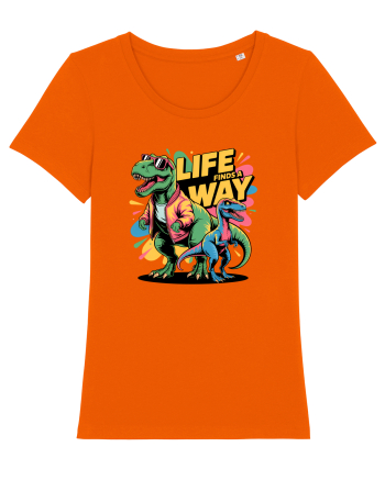 LIFE FINDS A WAY - T - REX - dinozaur  Bright Orange