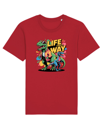 LIFE FINDS A WAY - T - REX - dinozaur  Red