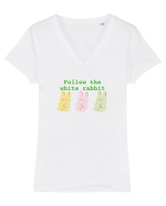 Follow the white rabbit Tricou mânecă scurtă guler V Damă Evoker