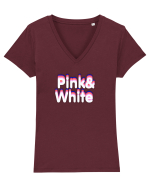 Pink& white  Tricou mânecă scurtă guler V Damă Evoker