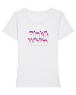 Pink& white  Tricou mânecă scurtă guler larg fitted Damă Expresser
