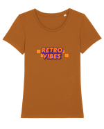 Retro vibes  Tricou mânecă scurtă guler larg fitted Damă Expresser