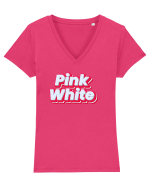 Pink white  Tricou mânecă scurtă guler V Damă Evoker
