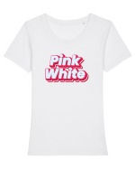 Pink white  Tricou mânecă scurtă guler larg fitted Damă Expresser