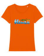 Hawaii  Tricou mânecă scurtă guler larg fitted Damă Expresser