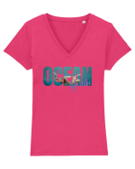 Ocean  Tricou mânecă scurtă guler V Damă Evoker