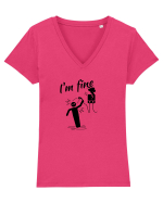 I'm fine  Tricou mânecă scurtă guler V Damă Evoker