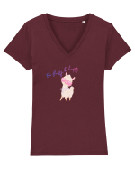 Be fluffy,be happy  Tricou mânecă scurtă guler V Damă Evoker