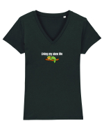 Living my slow life  Tricou mânecă scurtă guler V Damă Evoker