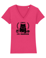 Can’t I’m Booked – Pisică iubitoare de cărți Tricou mânecă scurtă guler V Damă Evoker