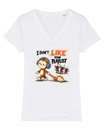 I Don’t Like Your Playlist – Maimuță amuzantă cu mesaj funny Tricou mânecă scurtă guler V Damă Evoker