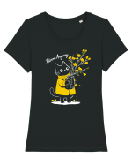 Bloom Anyway – Pisică drăguță cu flori galbene Tricou mânecă scurtă guler larg fitted Damă Expresser