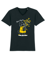Bloom Anyway – Pisică drăguță cu flori galbene Tricou mânecă scurtă guler V Bărbat Presenter