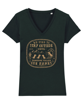 We Used To Stay Outside – Funny Dinosaur Retro Shirt Black