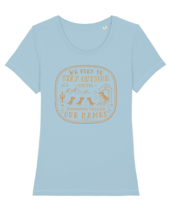 We Used To Stay Outside – Funny Dinosaur Retro Shirt Sky Blue